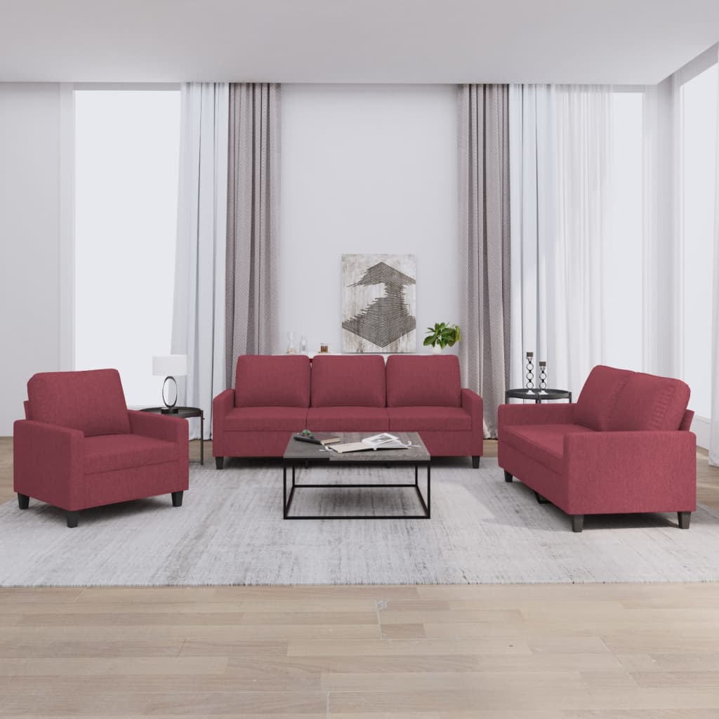 3-delige Loungeset met kussens stof wijnrood – afbeelding 1