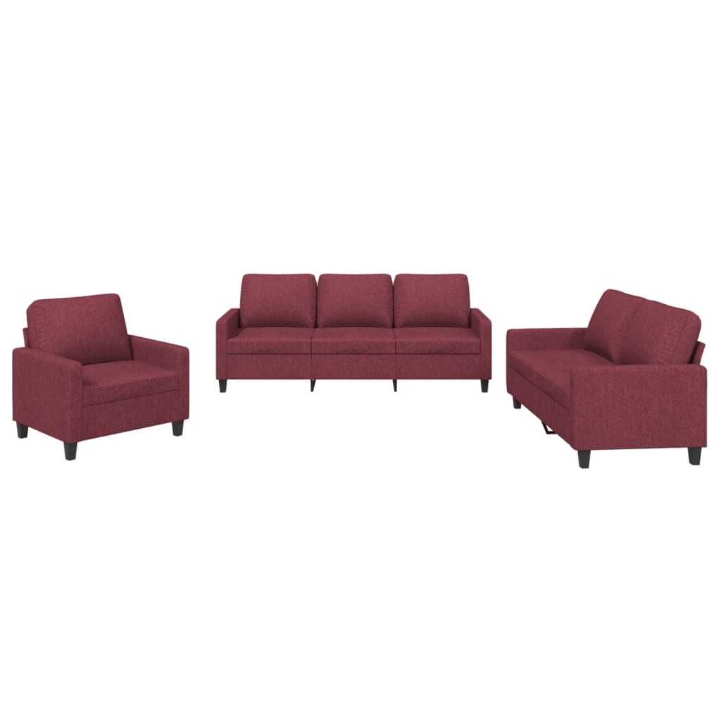 3-delige Loungeset met kussens stof wijnrood – afbeelding 2