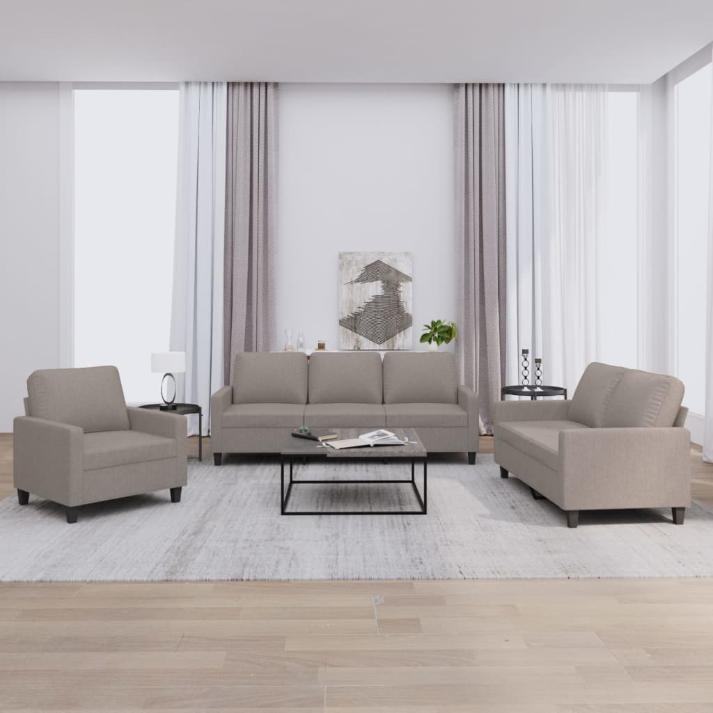 3-delige Loungeset met kussens stof taupe