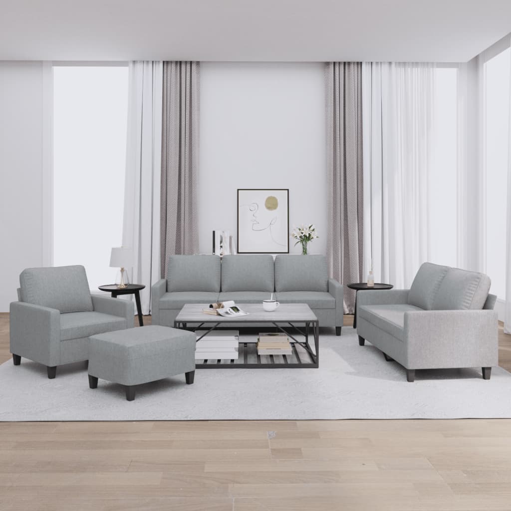 4-delige Loungeset met kussens stof lichtgrijs – afbeelding 1