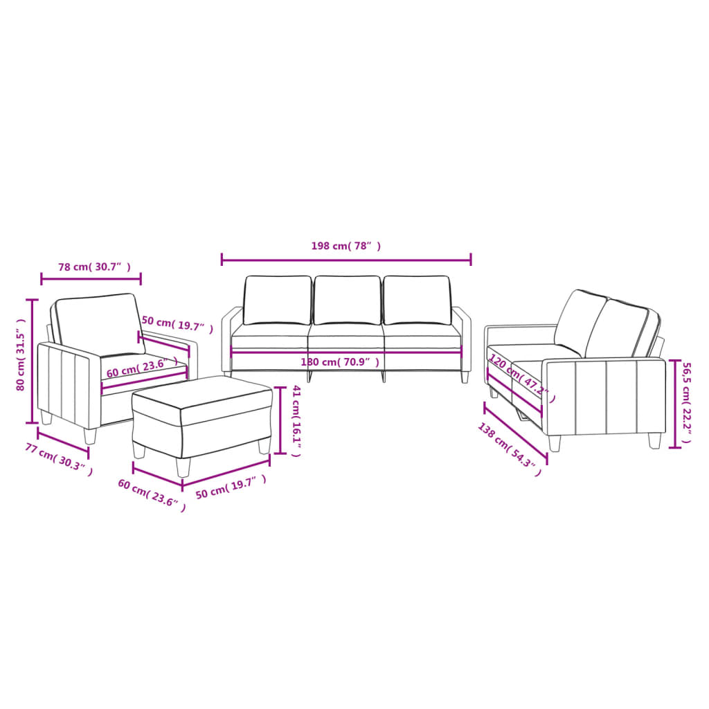 4-delige Loungeset met kussens stof lichtgrijs – afbeelding 10
