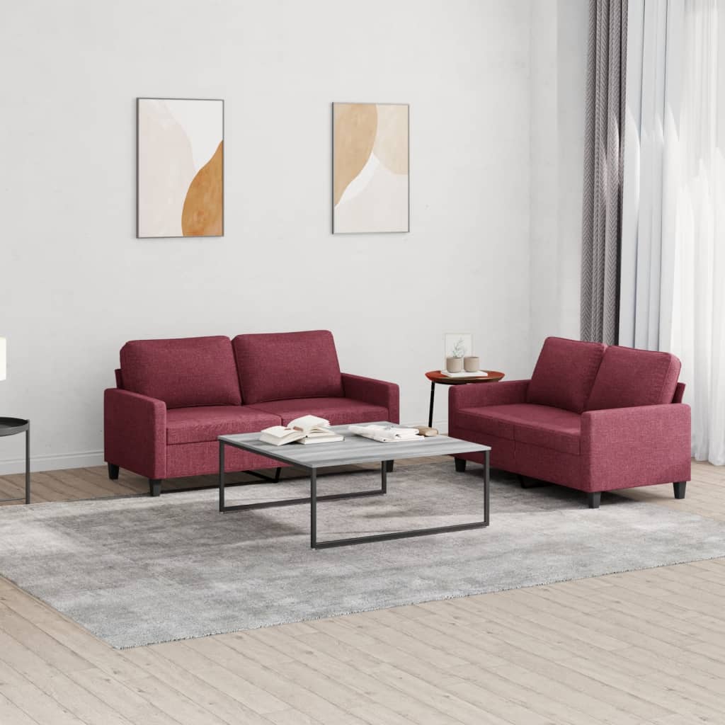 2-delige Loungeset met kussens stof wijnrood – afbeelding 1