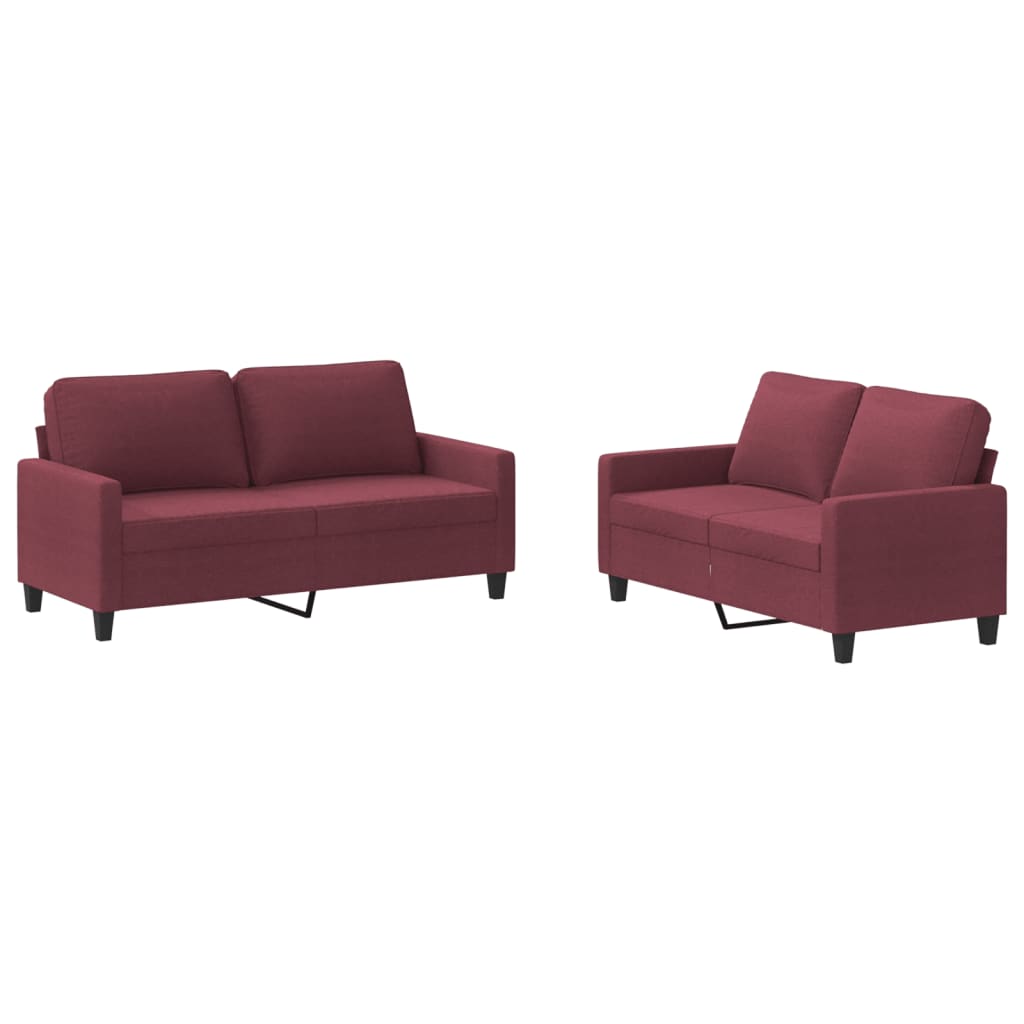 2-delige Loungeset met kussens stof wijnrood – afbeelding 2