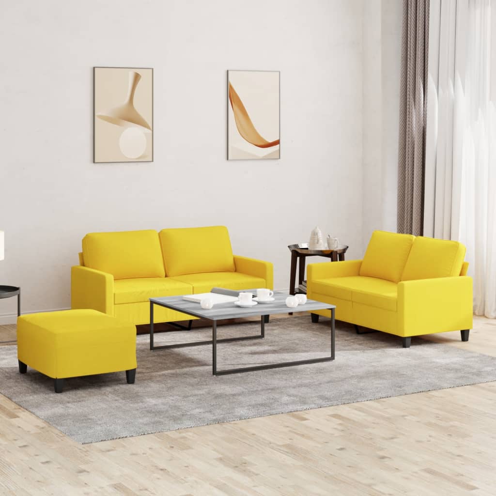 3-delige Loungeset met kussens stof lichtgeel – afbeelding 1