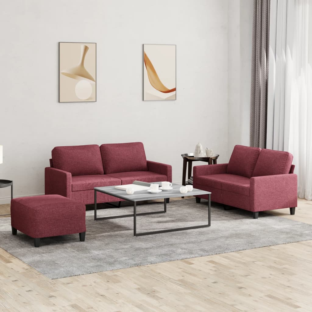 3-delige Loungeset met kussens stof wijnrood – afbeelding 1
