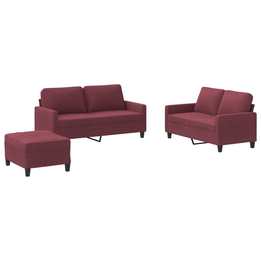 3-delige Loungeset met kussens stof wijnrood – afbeelding 2