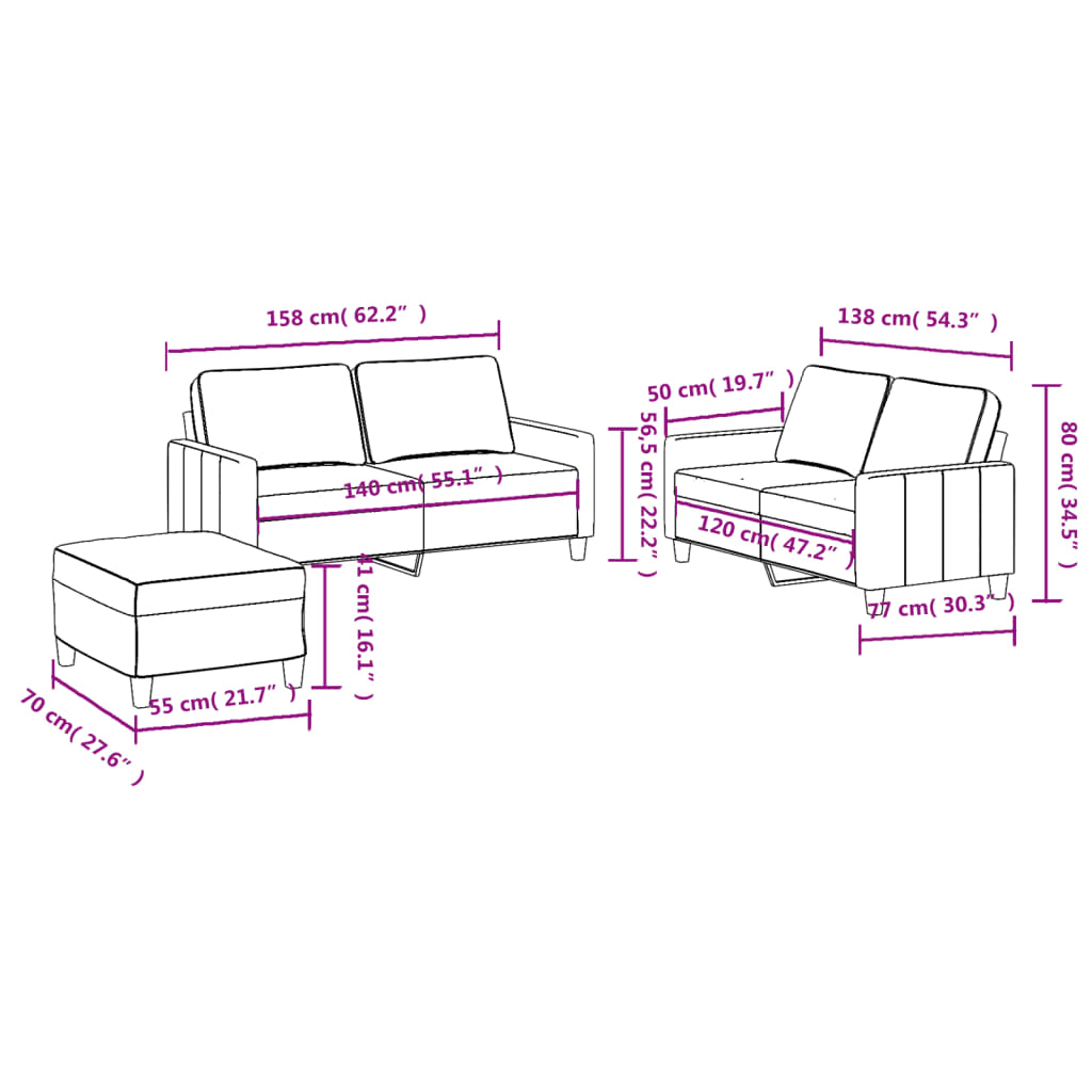 3-delige Loungeset met kussens stof wijnrood – afbeelding 7