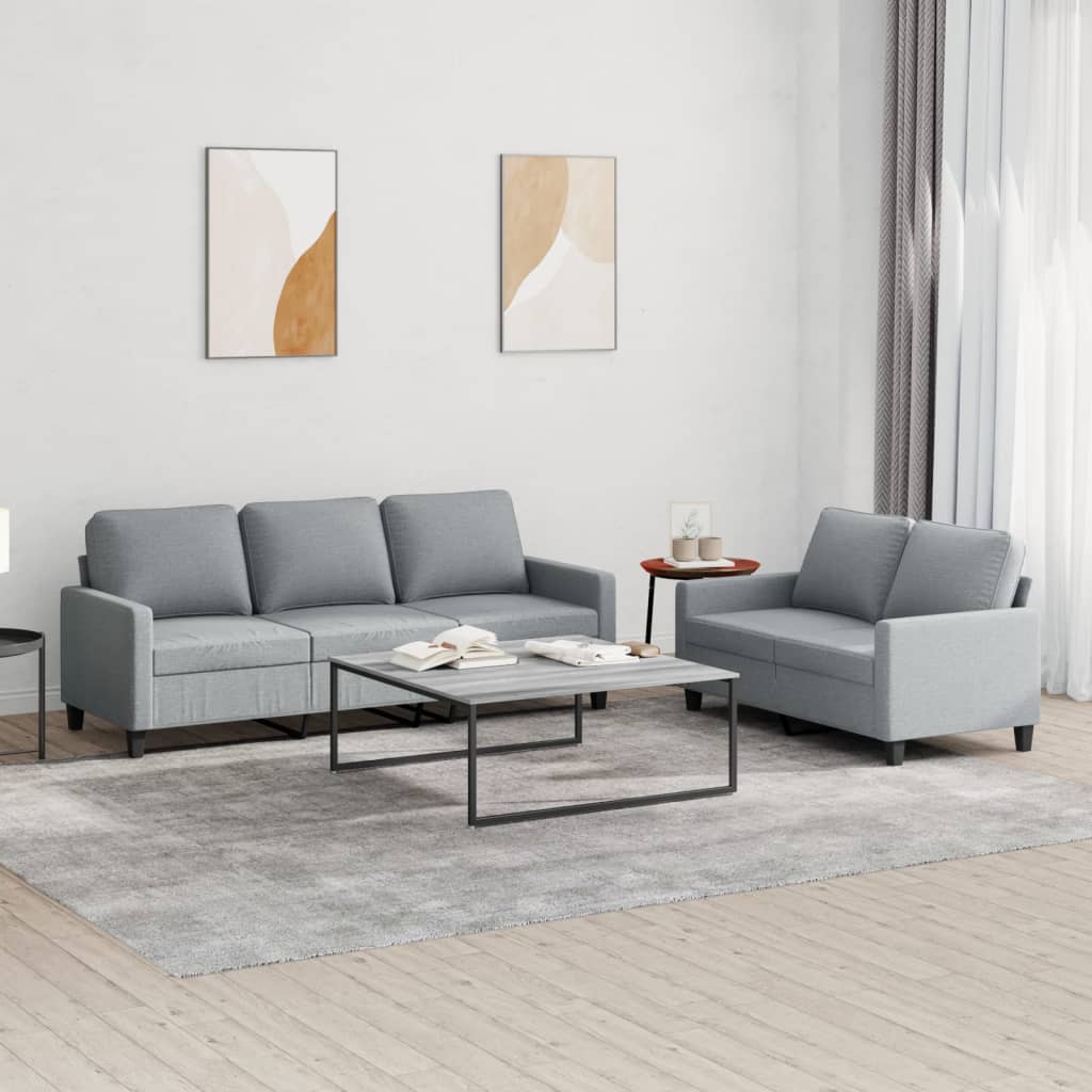 2-delige Loungeset met kussens stof lichtgrijs – afbeelding 1
