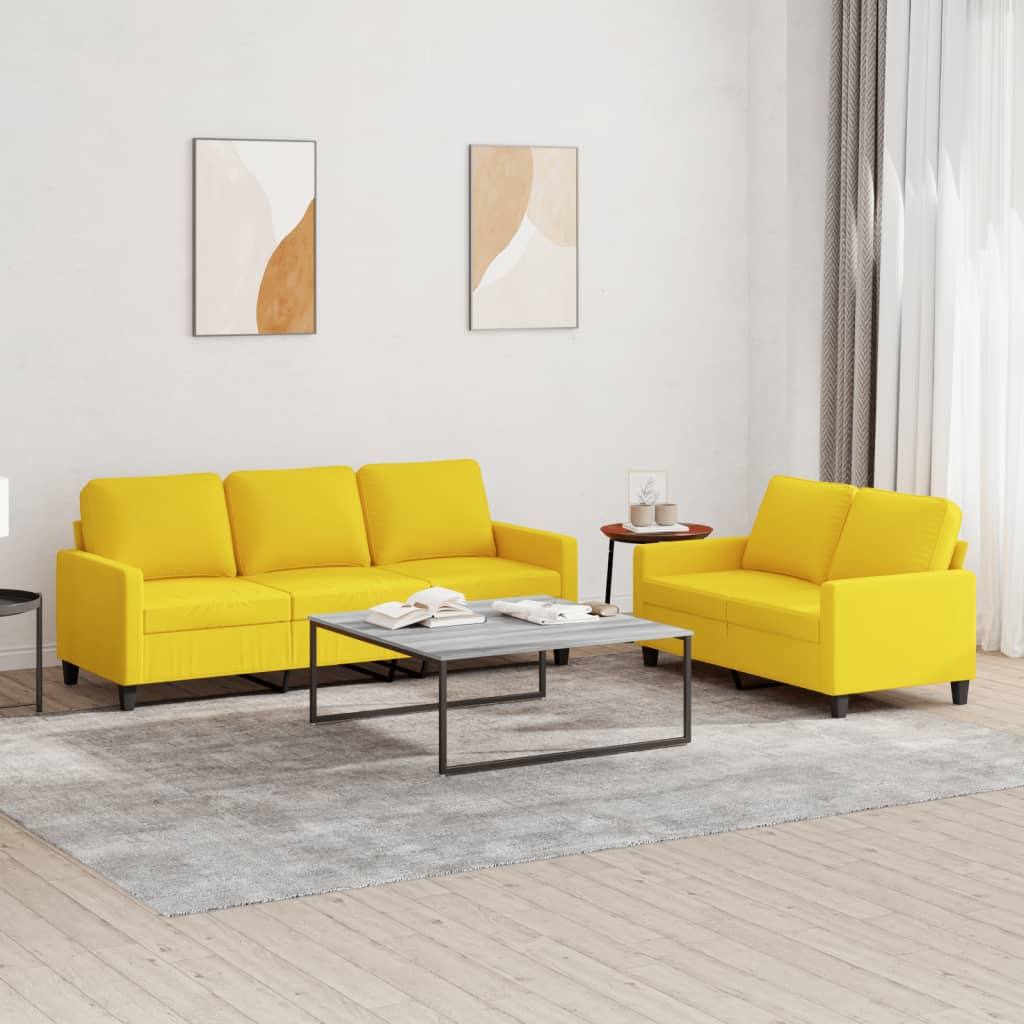 2-delige Loungeset met kussens stof lichtgeel – afbeelding 1
