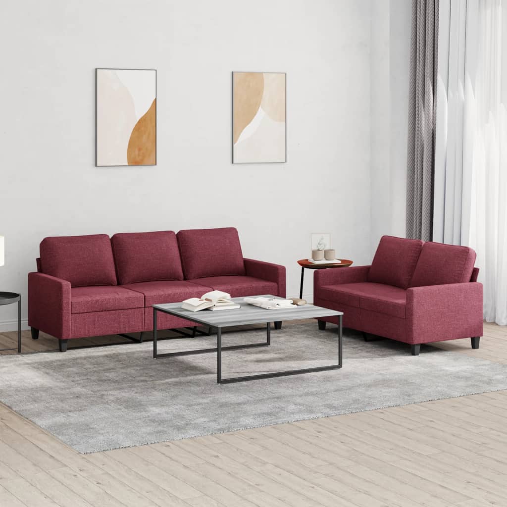 2-delige Loungeset met kussens stof wijnrood – afbeelding 1