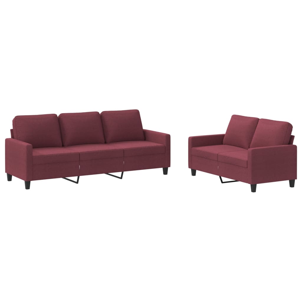 2-delige Loungeset met kussens stof wijnrood – afbeelding 2