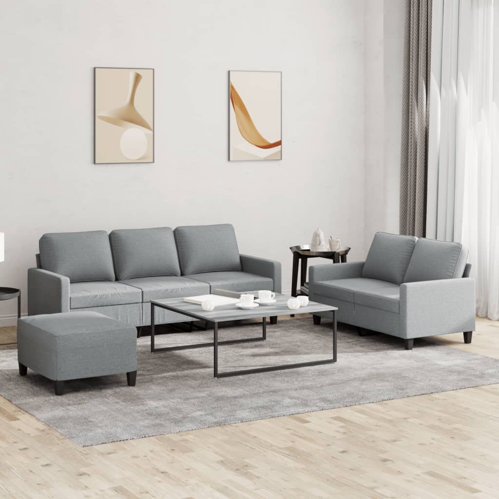 3-delige Loungeset met kussens stof lichtgrijs – afbeelding 1
