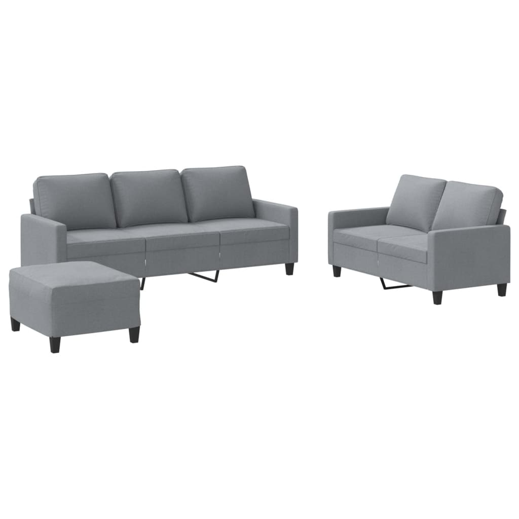 3-delige Loungeset met kussens stof lichtgrijs – afbeelding 2