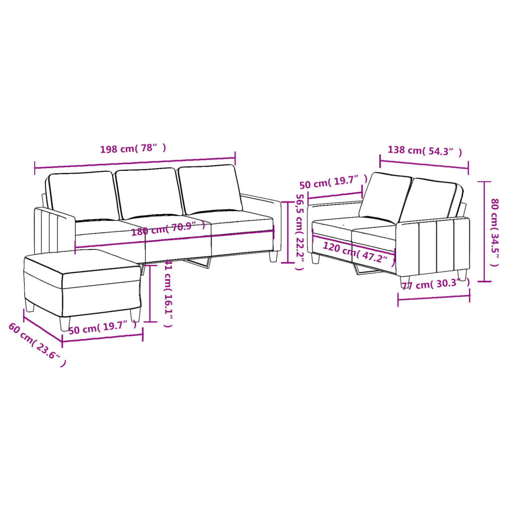 3-delige Loungeset met kussens stof lichtgrijs – afbeelding 7