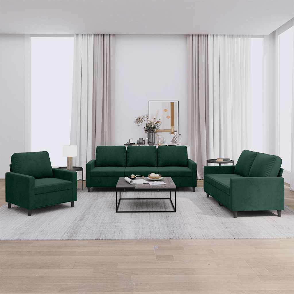 3-delige Loungeset met kussens fluweel donkergroen