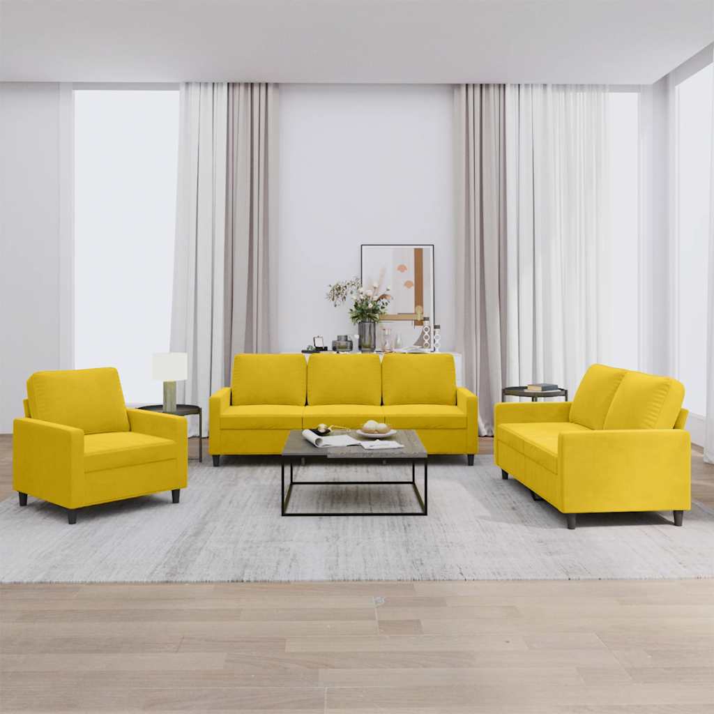 3-delige Loungeset met kussens fluweel geel – afbeelding 1