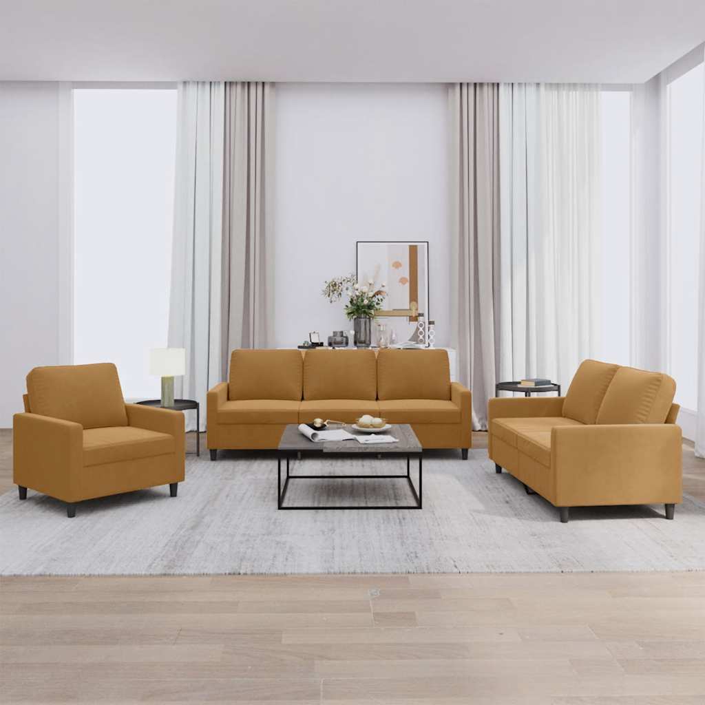 3-delige Loungeset met kussens fluweel bruin
