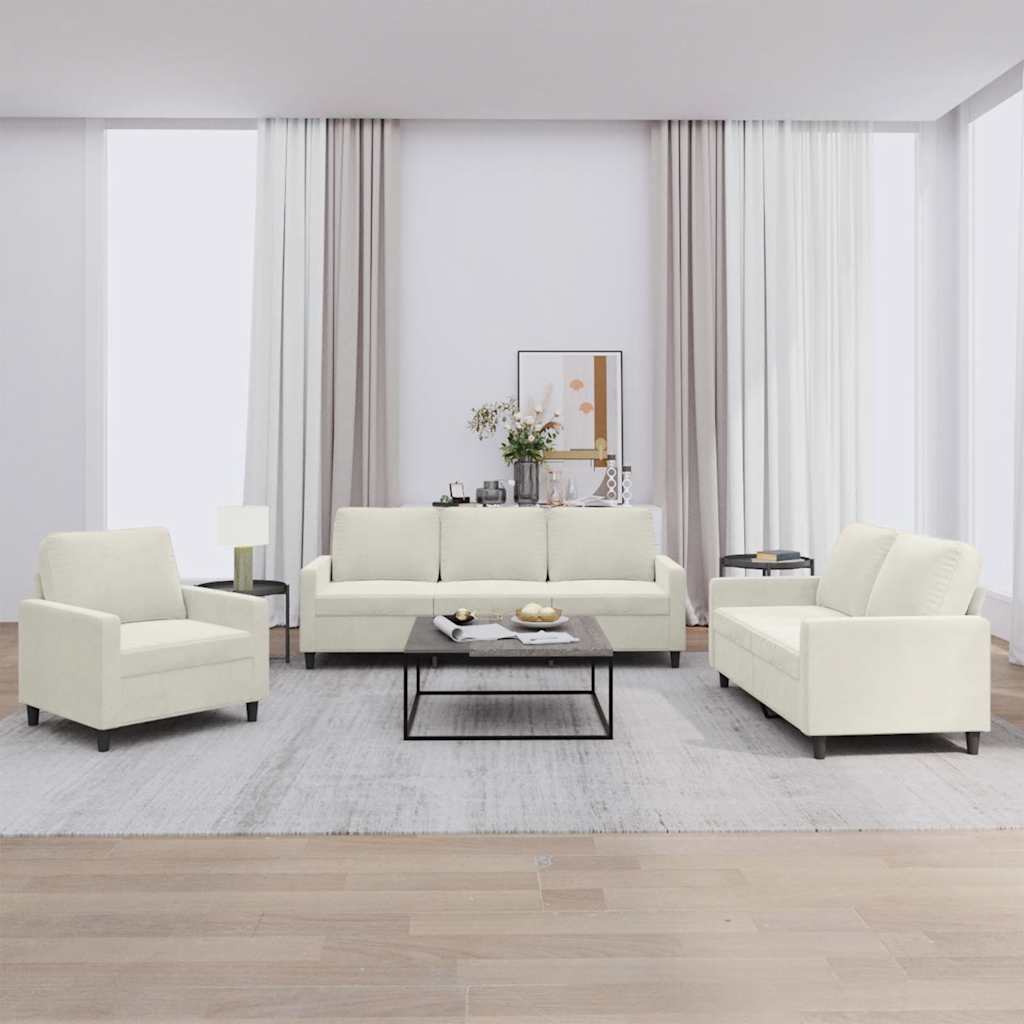 3-delige Loungeset met kussens fluweel crèmekleurig