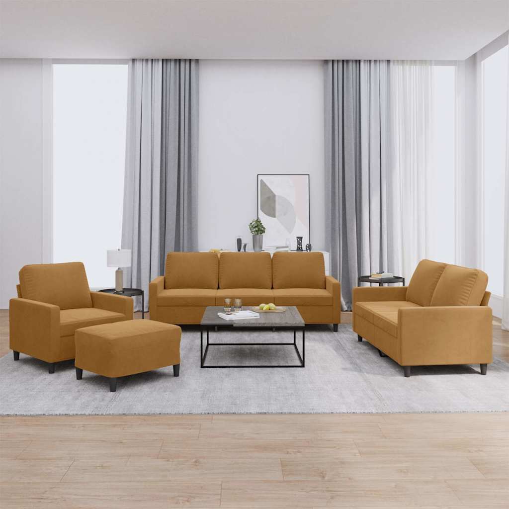 4-delige Loungeset met kussens fluweel bruin – afbeelding 1