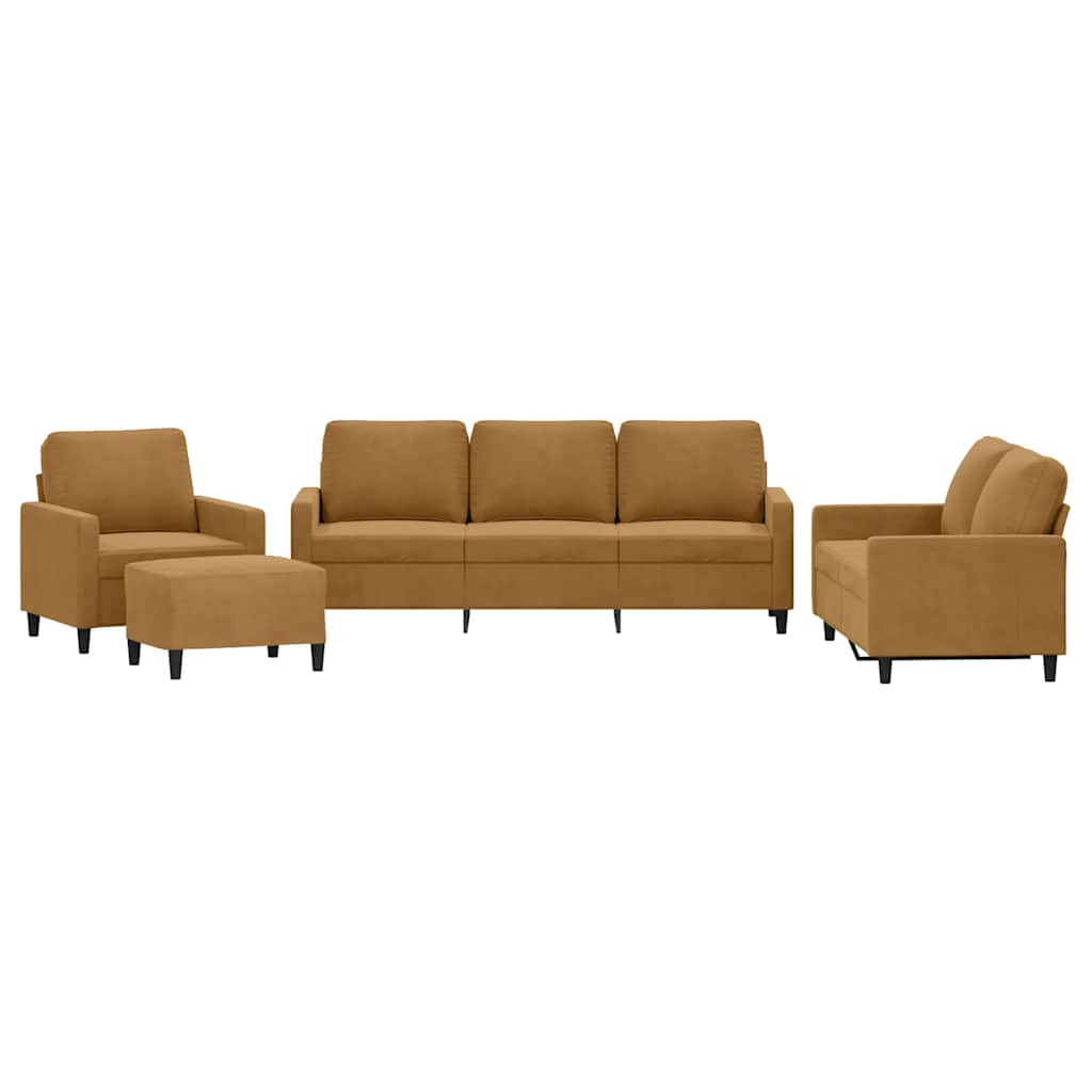 4-delige Loungeset met kussens fluweel bruin – afbeelding 2