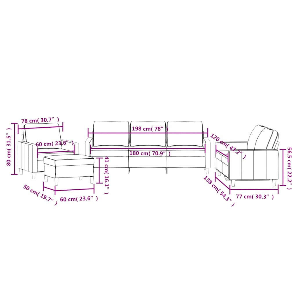 4-delige Loungeset met kussens fluweel bruin – afbeelding 8