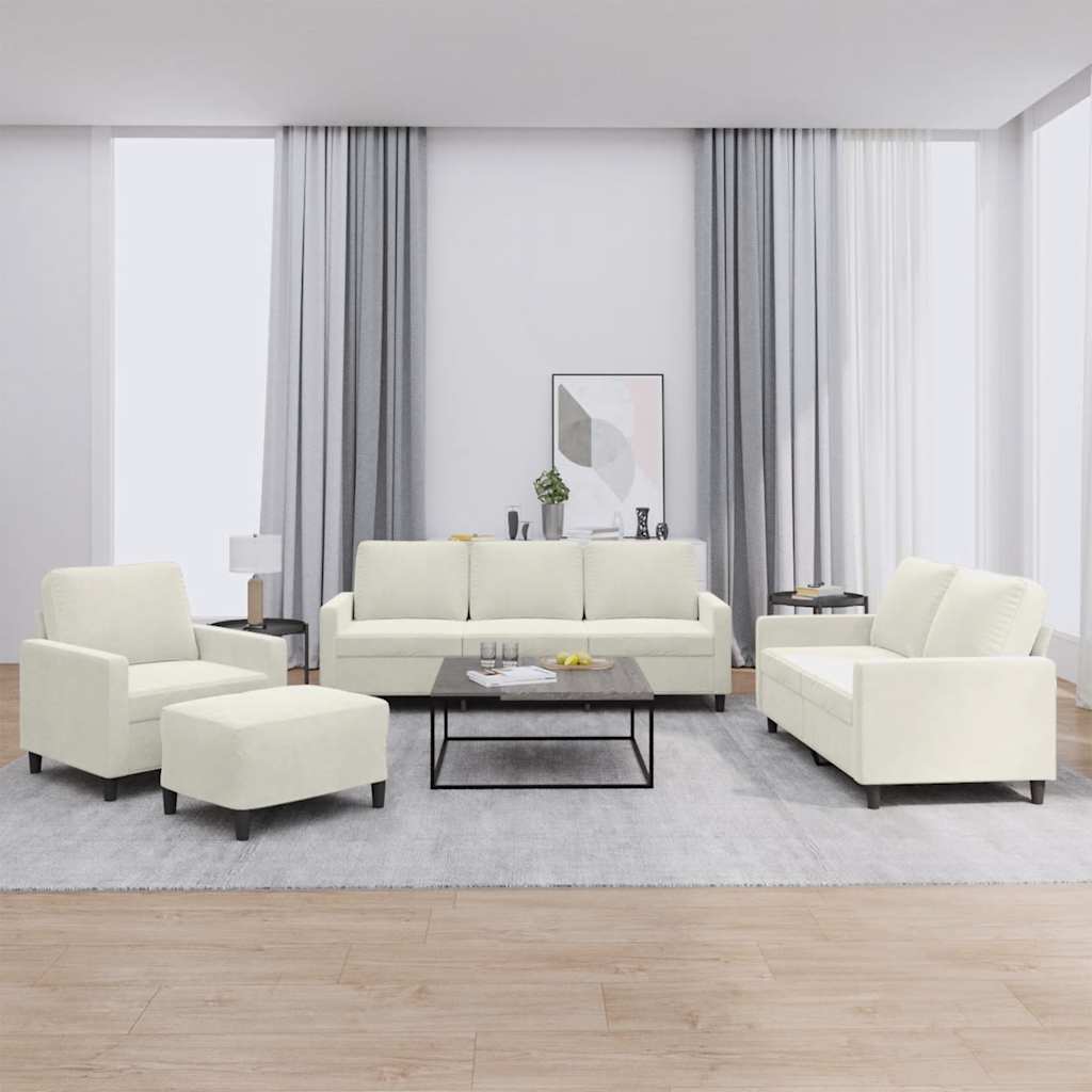 4-delige Loungeset met kussens fluweel crèmekleurig – afbeelding 1
