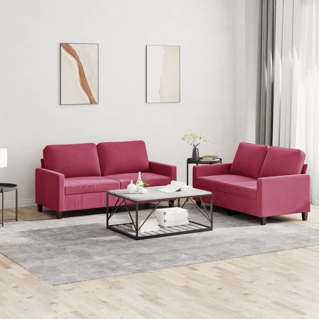 2-delige Loungeset met kussens fluweel wijnrood – afbeelding 1