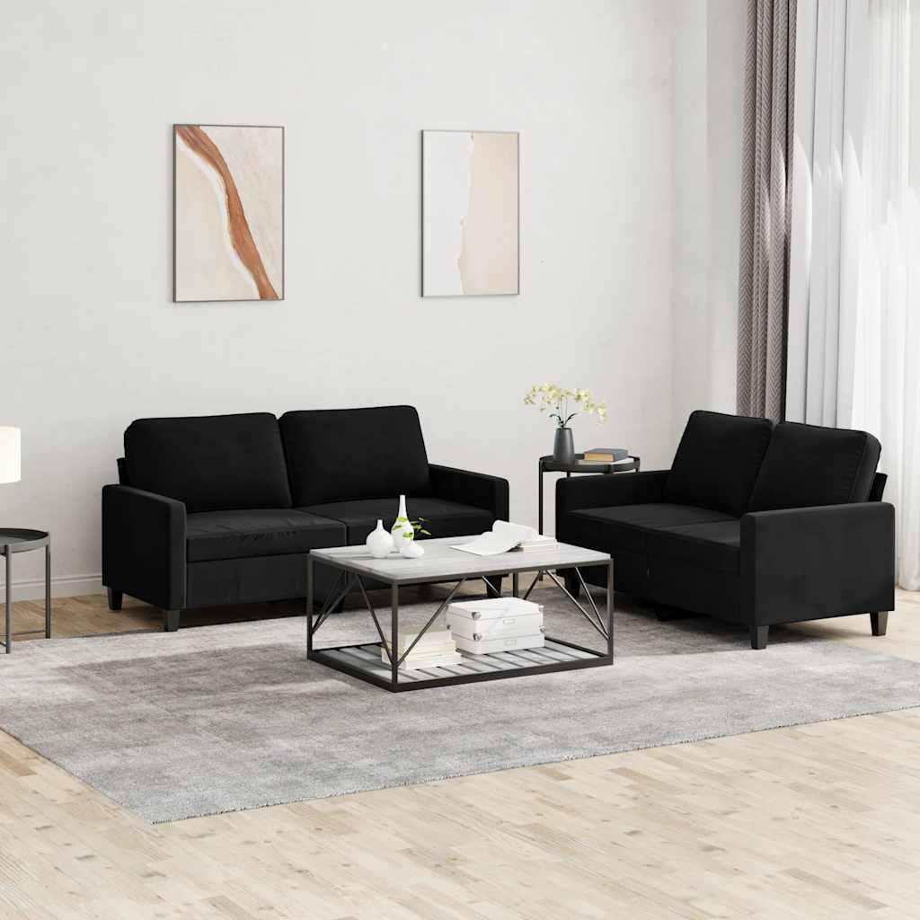 2-delige Loungeset met kussens fluweel zwart – afbeelding 1