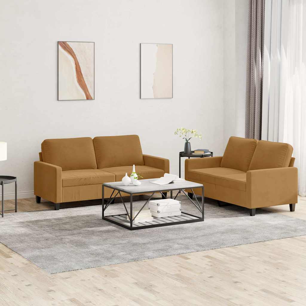 2-delige Loungeset met kussens fluweel bruin