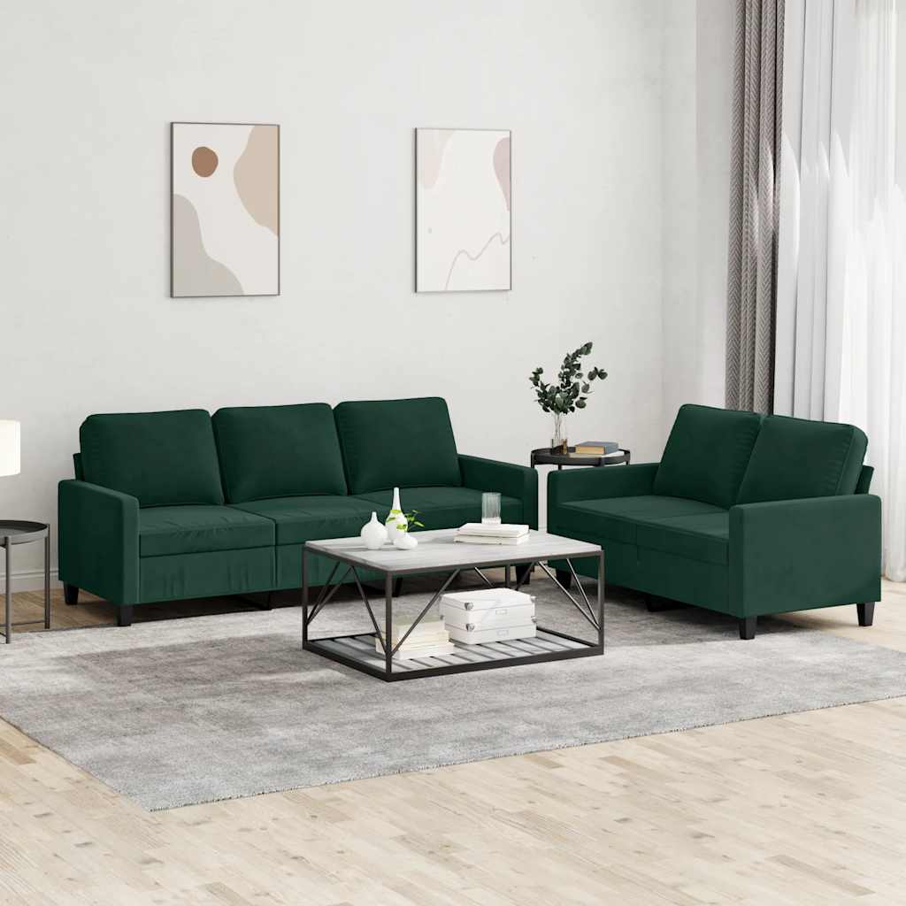2-delige Loungeset met kussens fluweel donkergroen – afbeelding 1