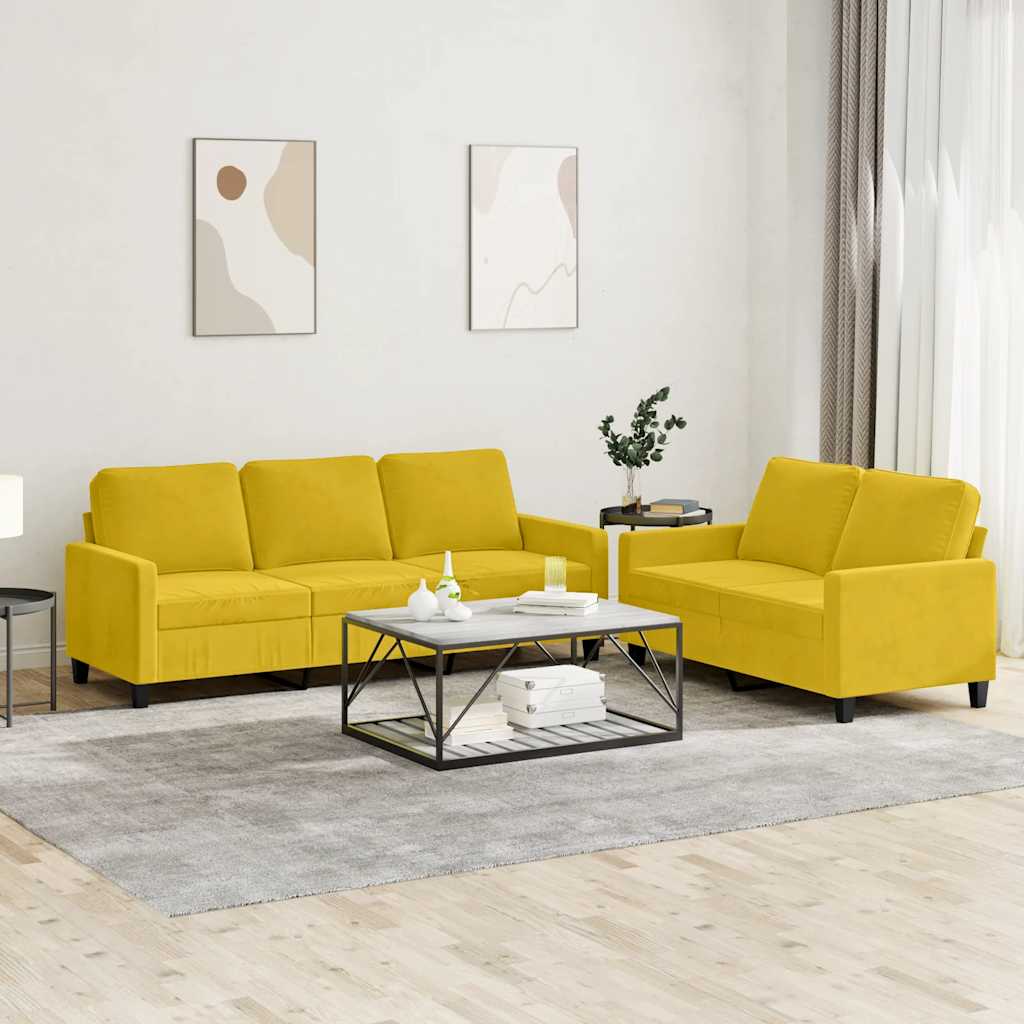 2-delige Loungeset met kussens fluweel geel – afbeelding 1