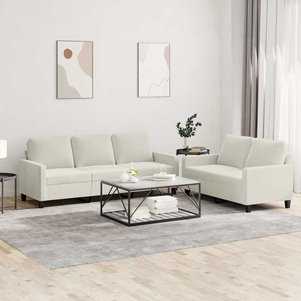 2-delige Loungeset met kussens fluweel crèmekleurig – afbeelding 1