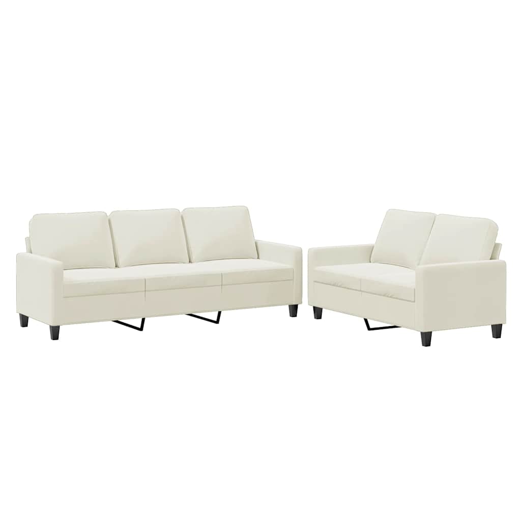 2-delige Loungeset met kussens fluweel crèmekleurig – afbeelding 2