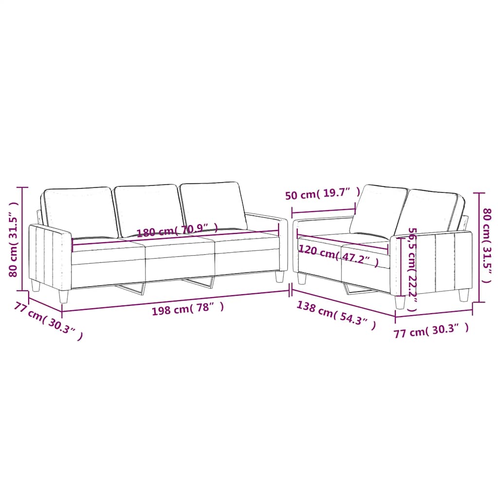 2-delige Loungeset met kussens fluweel crèmekleurig – afbeelding 7