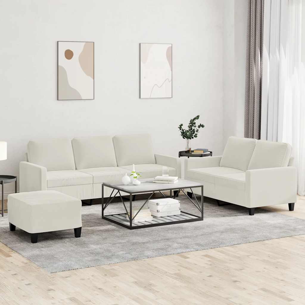 3-delige Loungeset met kussens fluweel crèmekleurig