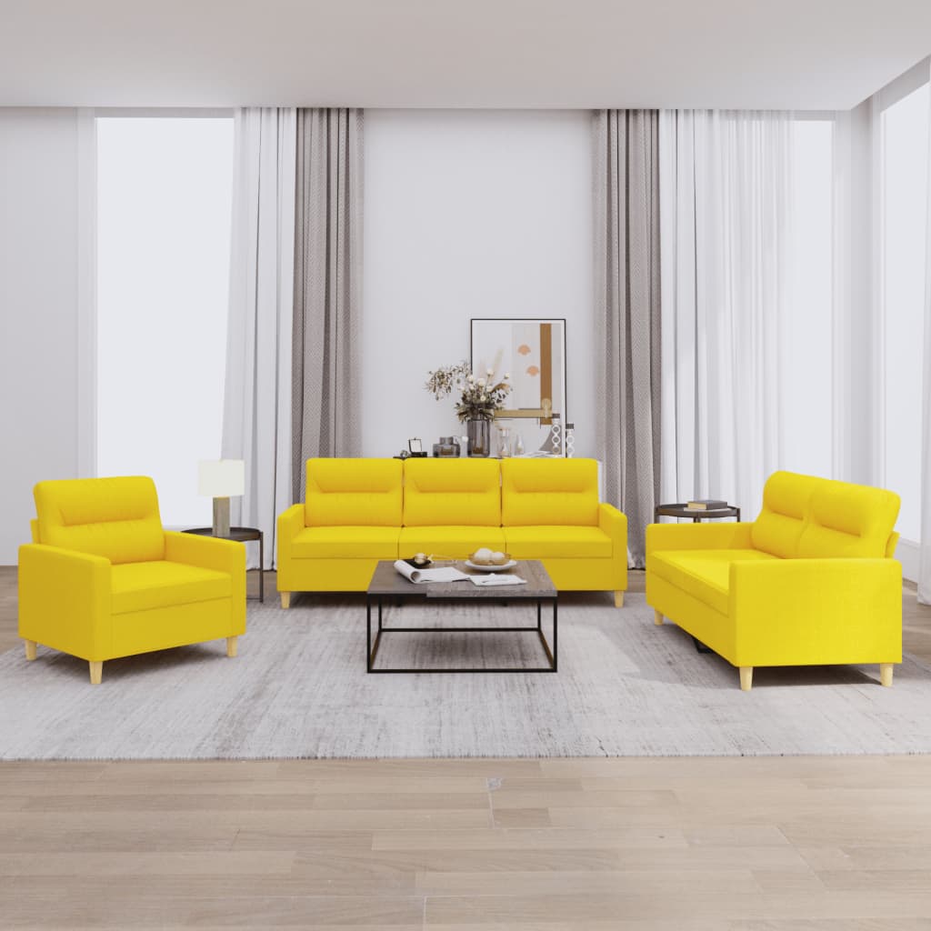 3-delige Loungeset met kussens stof lichtgeel – afbeelding 1