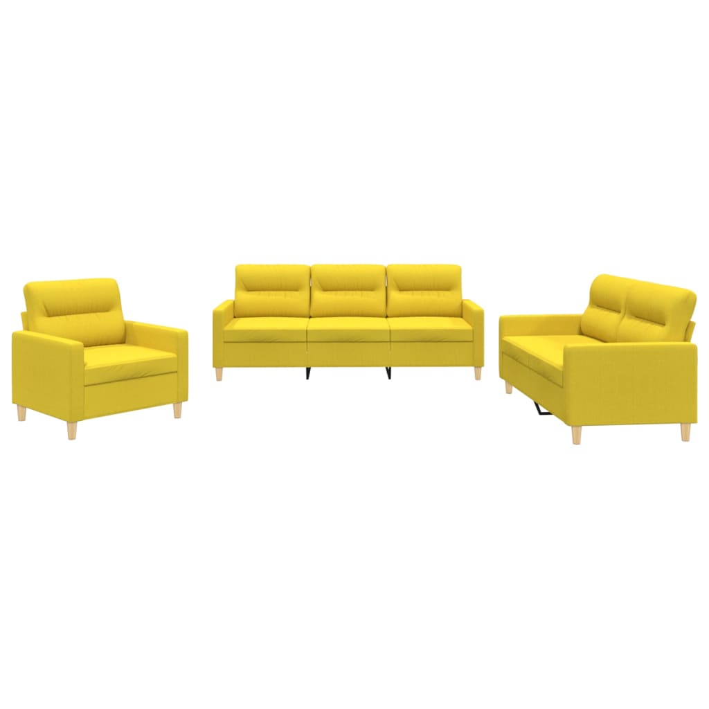 3-delige Loungeset met kussens stof lichtgeel – afbeelding 2