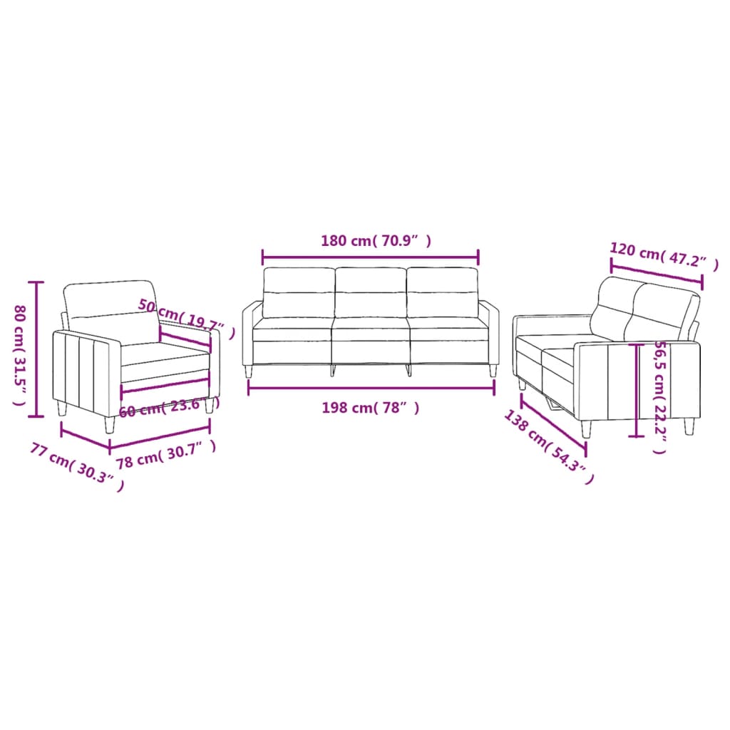 3-delige Loungeset met kussens stof lichtgeel – afbeelding 8