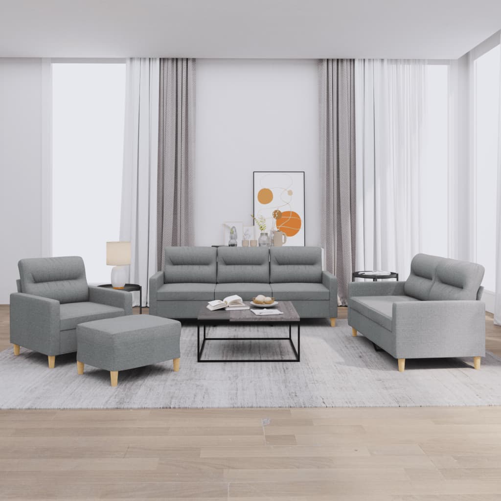 4-delige Loungeset met kussens stof lichtgrijs