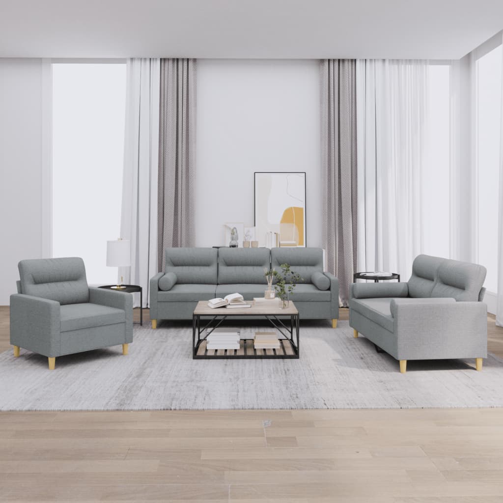 3-delige Loungeset met kussens stof lichtgrijs