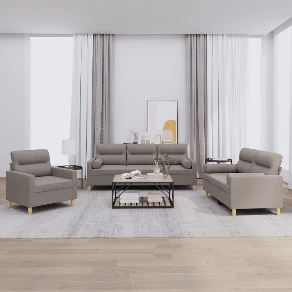 3-delige Loungeset met kussens stof taupe – afbeelding 1