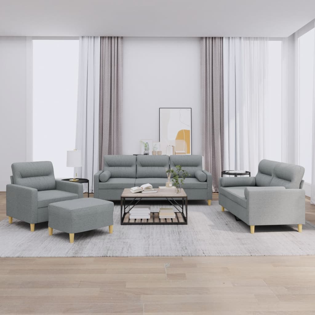 4-delige Loungeset met kussens stof lichtgrijs