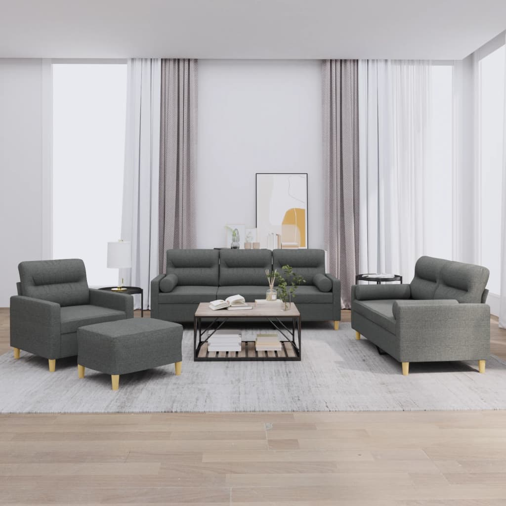 4-delige Loungeset met kussens stof donkergrijs – afbeelding 1