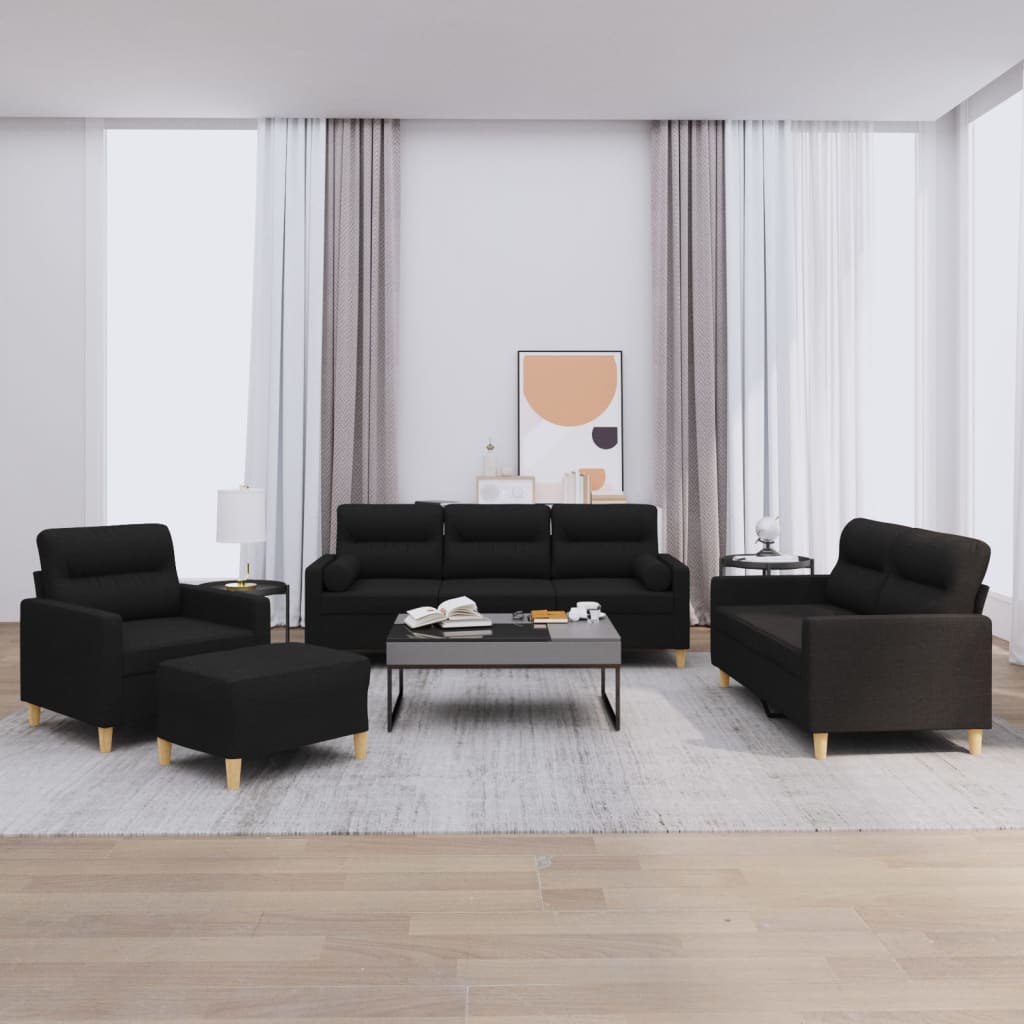 4-delige Loungeset met kussens stof zwart