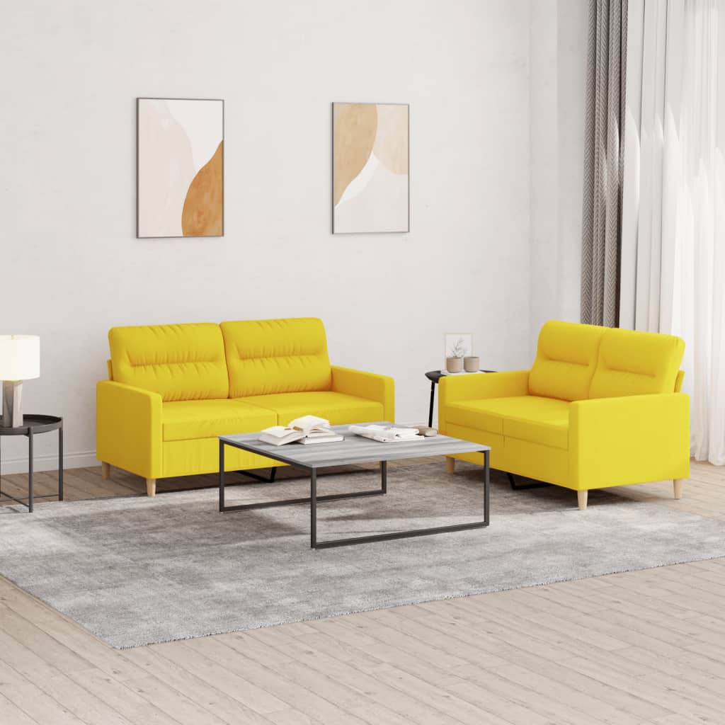 2-delige Loungeset met kussens stof lichtgeel – afbeelding 1