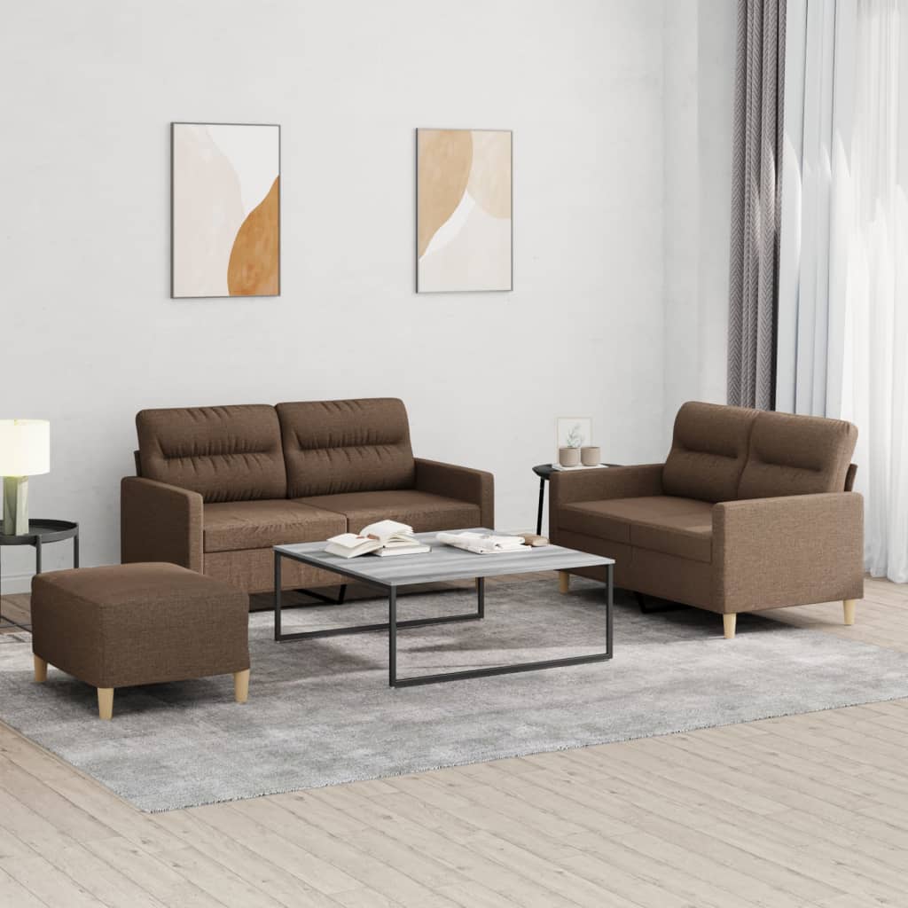4-delige Loungeset met kussens stof bruin – afbeelding 1
