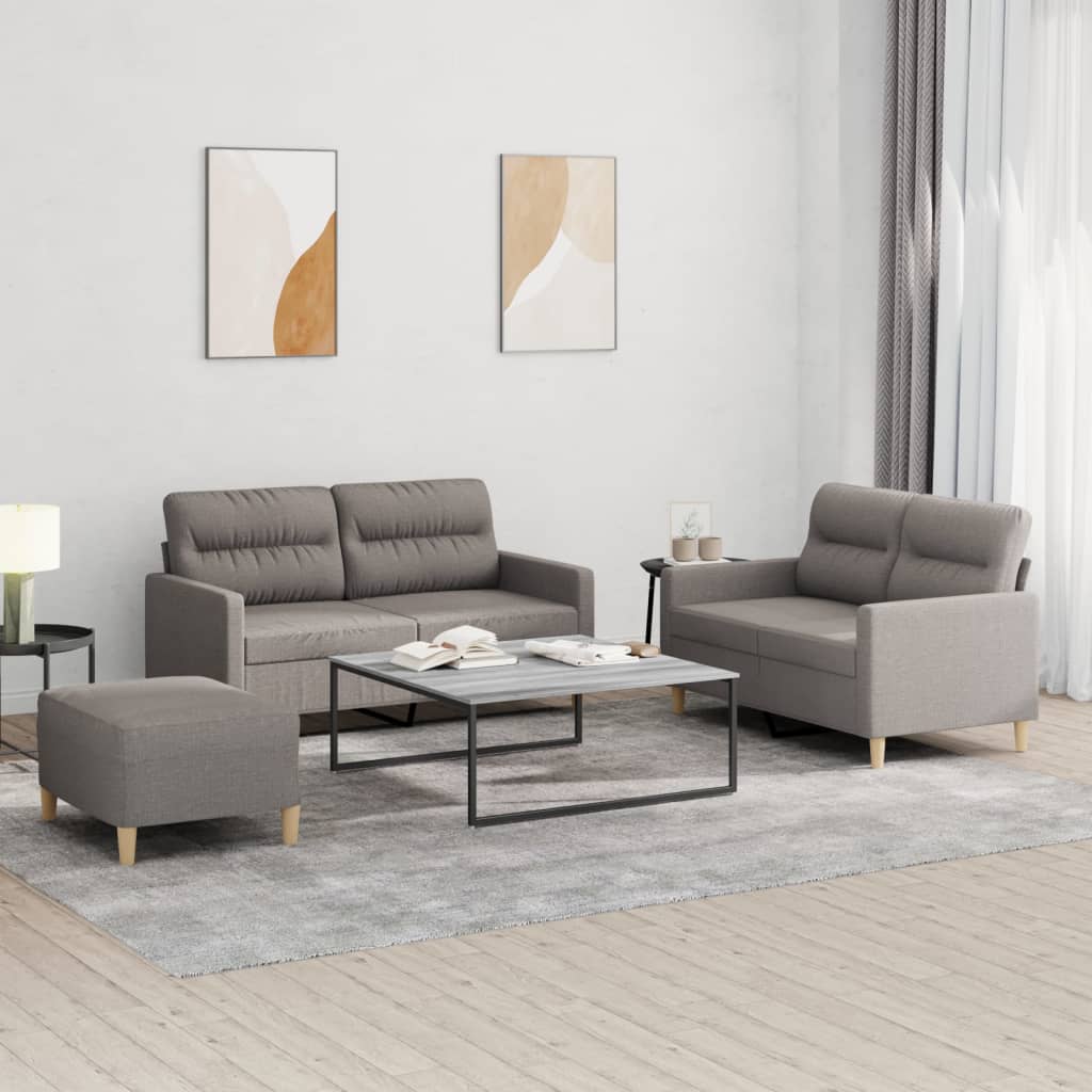 3-delige Loungeset met kussens stof taupe – afbeelding 1