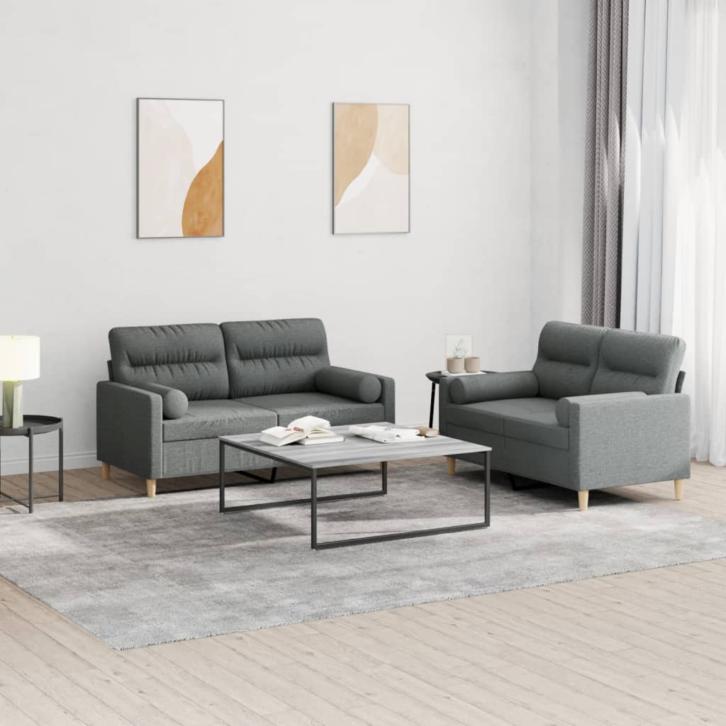 2-delige Loungeset met kussens stof donkergrijs