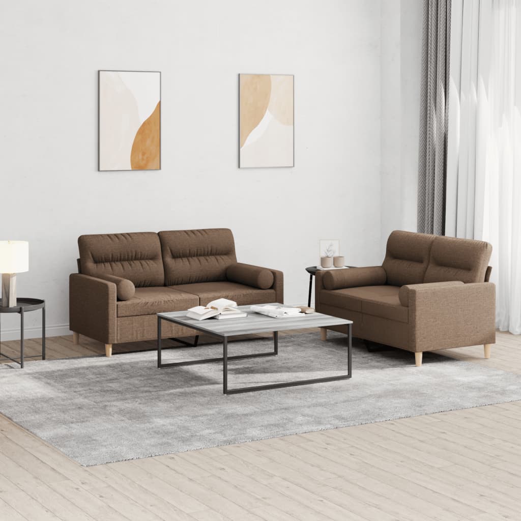 2-delige Loungeset met kussens stof bruin – afbeelding 1