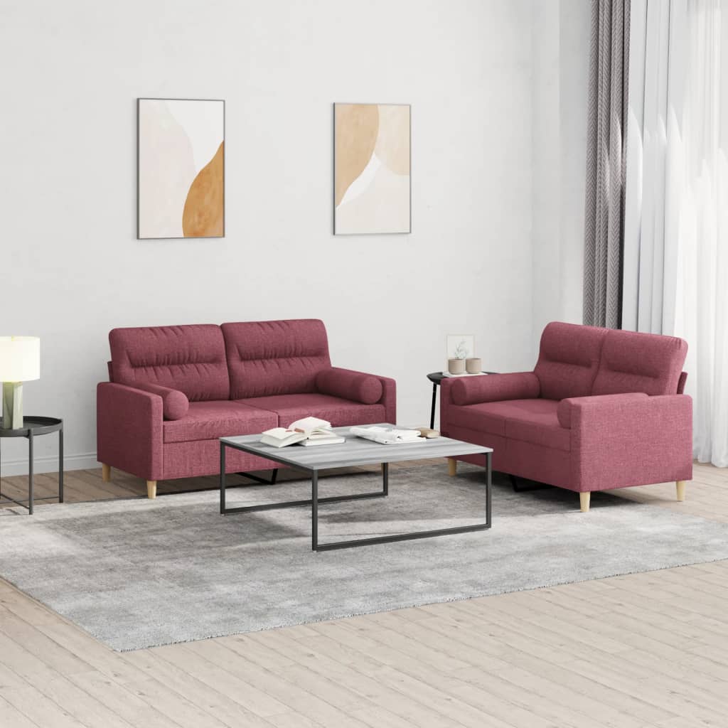 2-delige Loungeset met kussens stof wijnrood – afbeelding 1